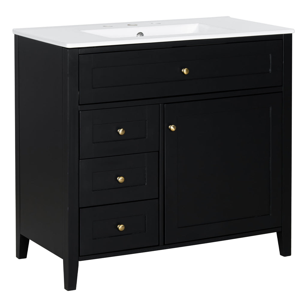 Bathroom Vanity With Sink, 3 Drawers & Cabinet With Adjustable Shelves