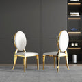 Dining Chair (Set of 2), Oval Backrest Design And Stainless Steel Legs - White