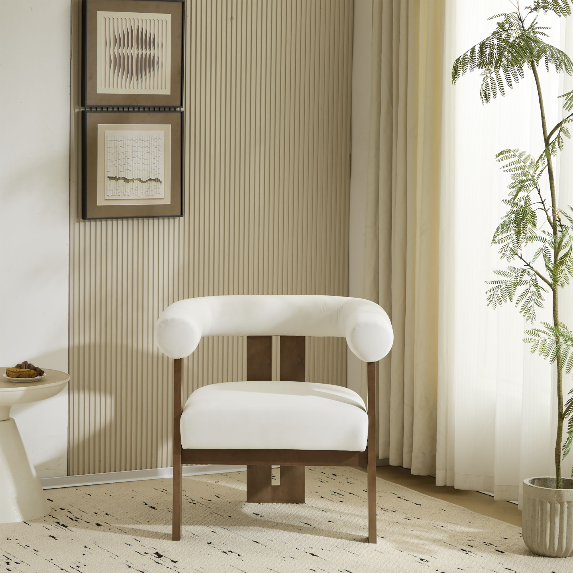 Modern Upholstered Round Arm Accent Chair With Upholstery