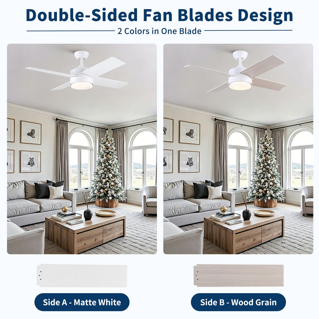 Ceiling Fan With Remote Control, Reversible DC Motor, 6 Speeds, 3 Dimmable LED, Quiet Timer For Indoor - White