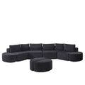 Modular Sectional Sofa With 6 Pillows And 4 Curved Footstools For Living Rooms - Black