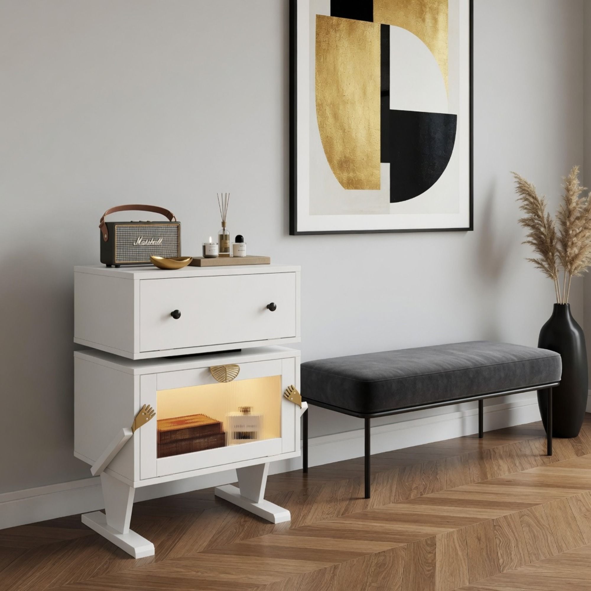 Robot LED Nightstand With 360° Rotating Drawer