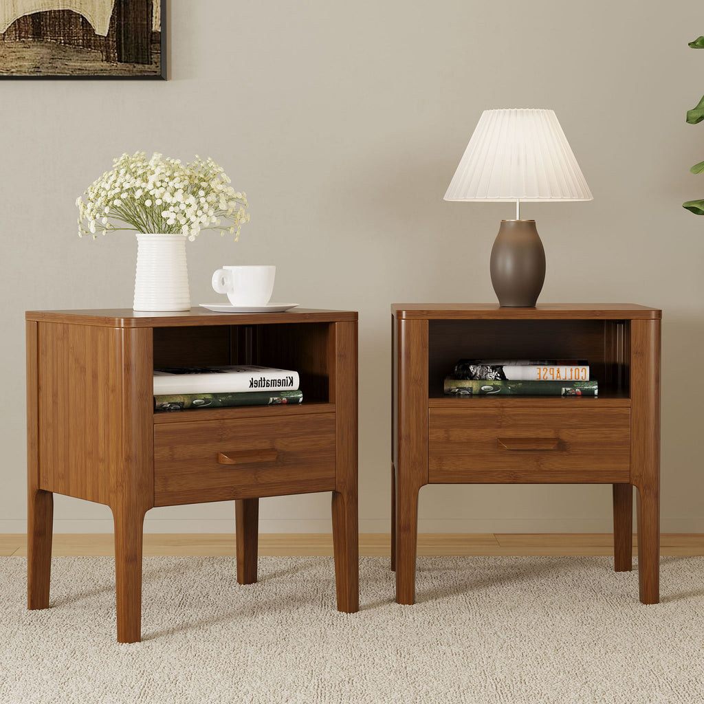Nightstand With Drawer And Open Shelf - Brown