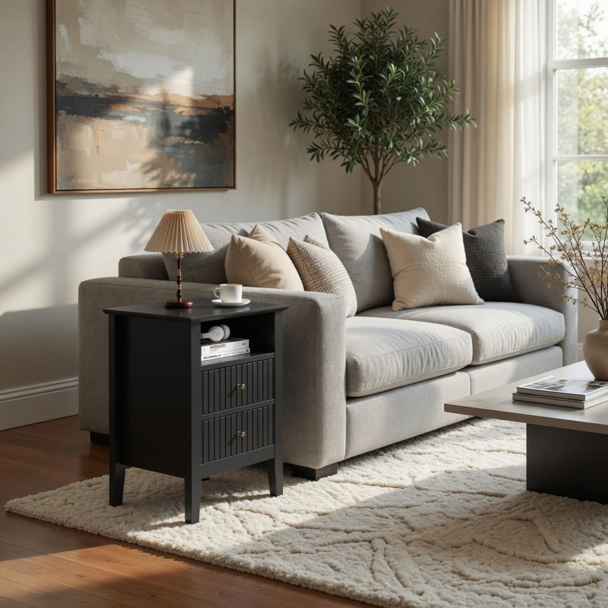 Fluted Nightstand With 2 Drawers