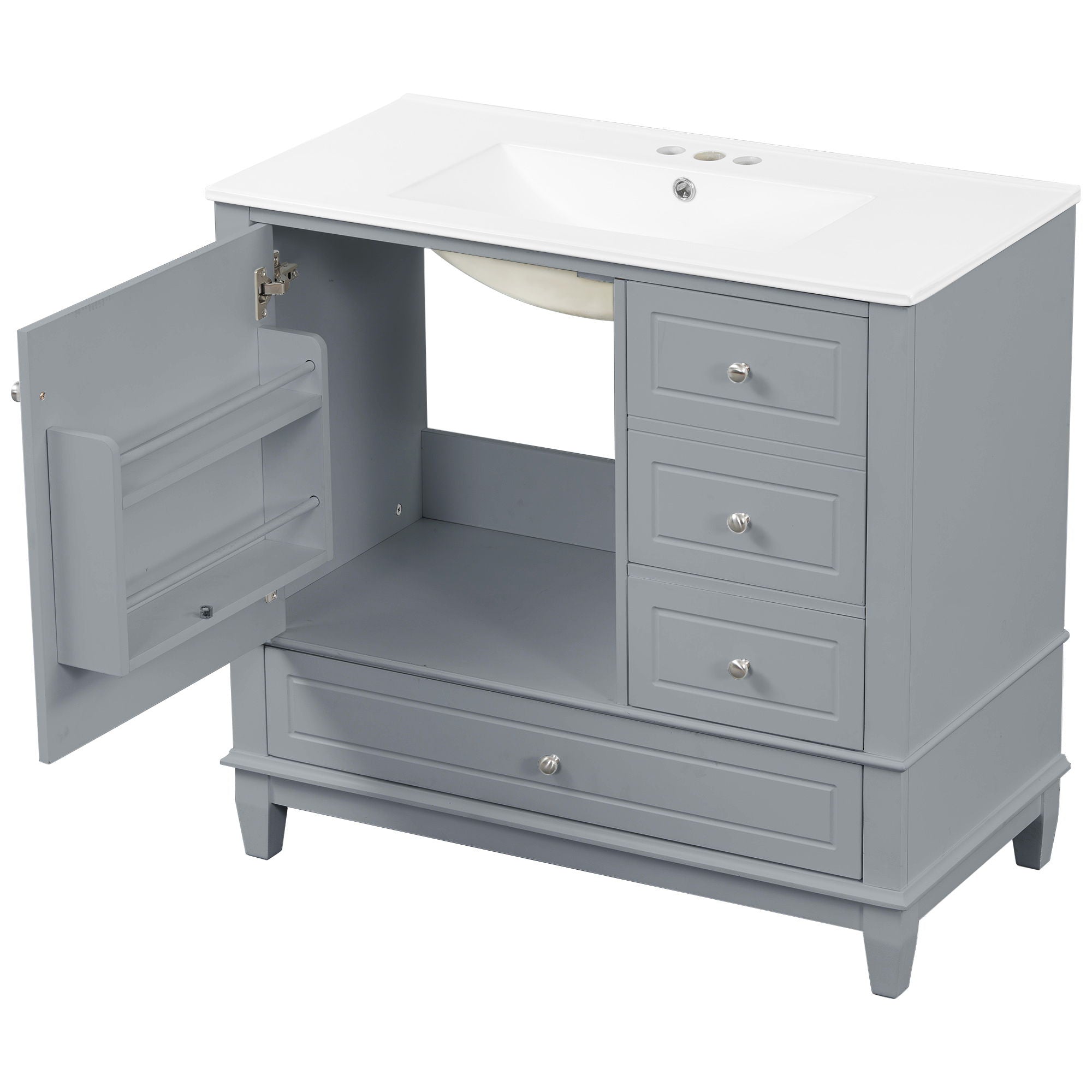 Modern Bathroom Vanity With Sink, 3 Drawers & Cabinet