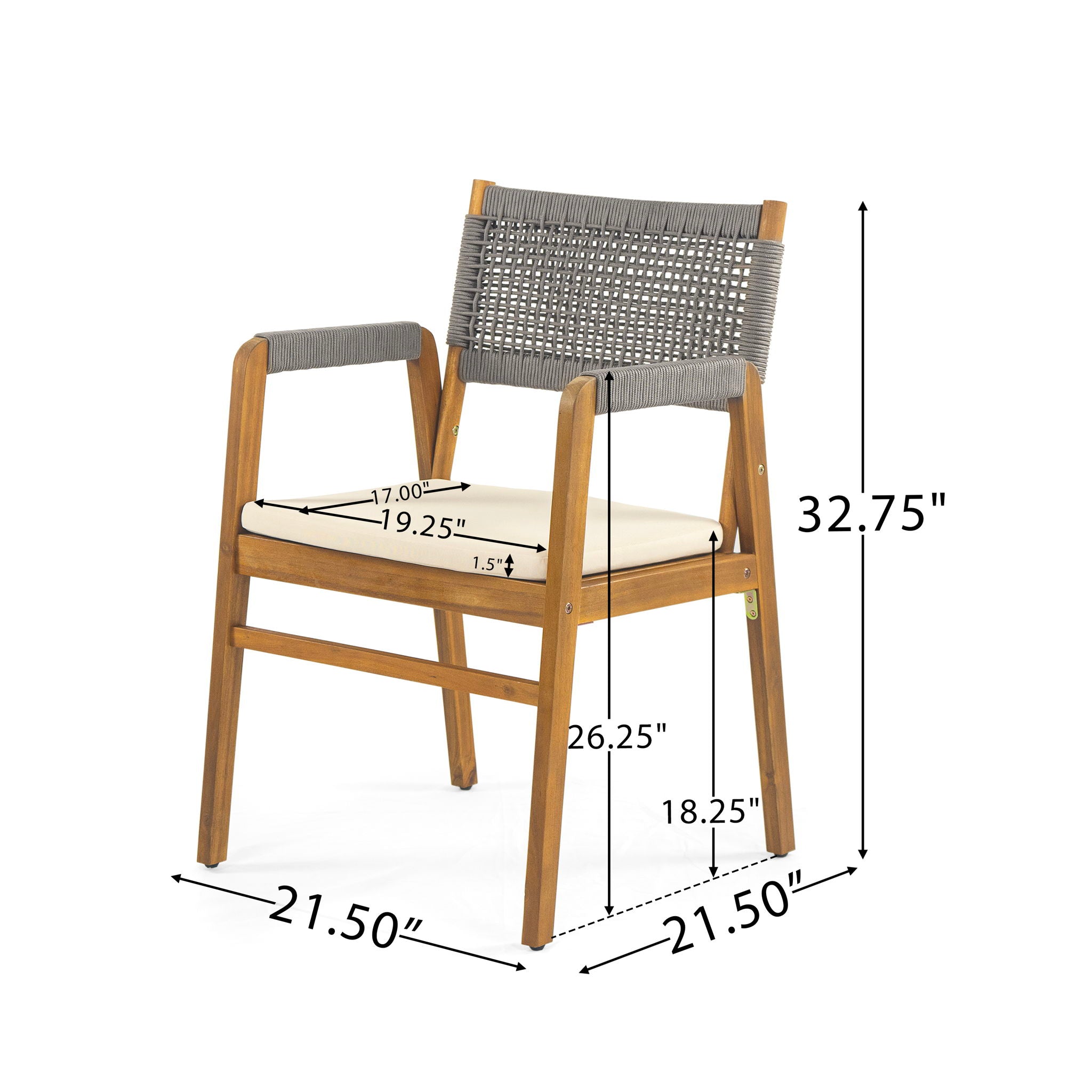 Outdoor 3 Piece Dining Set With Cushion - Gray / Teak
