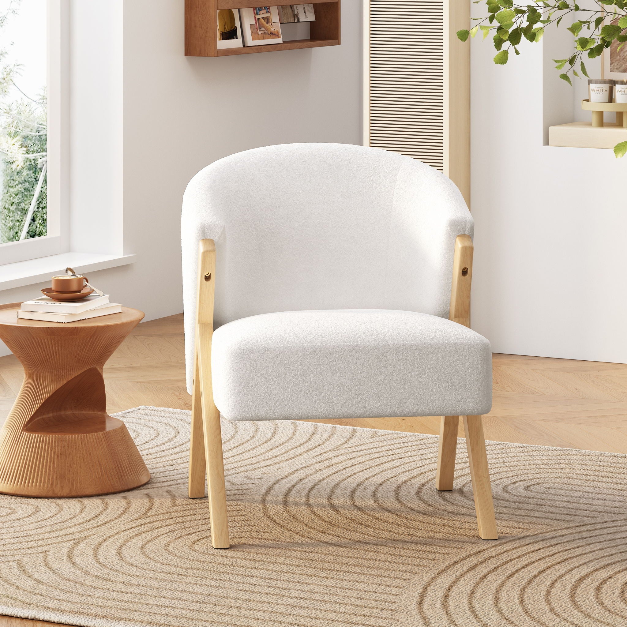 Modern Accent Chair With Polyester Upholstery And Minimalist Lounge Chair For Living Room, Bedroom, Or Office - White
