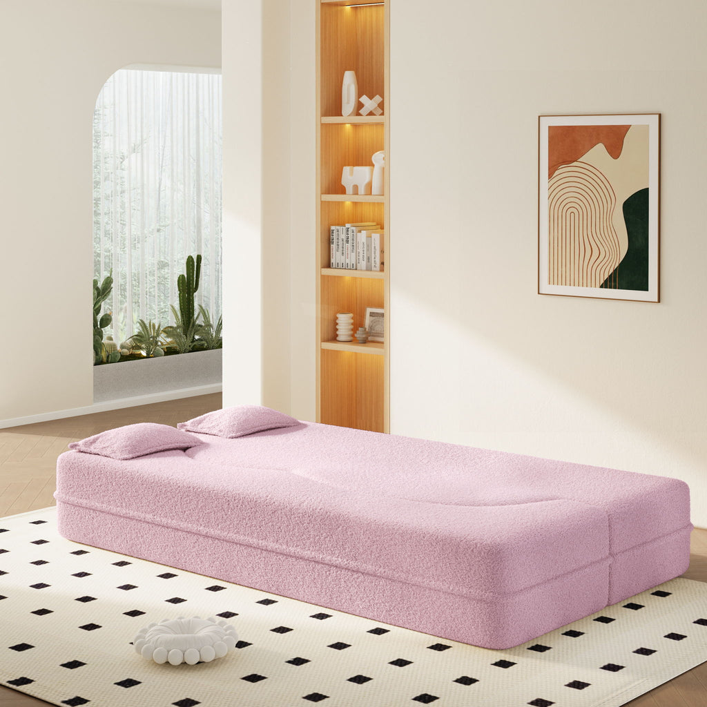 Modern Floor Sleeper Sofa Bed With 2 Pillows, Convertible Twin Size Folding Mattress For Living Room