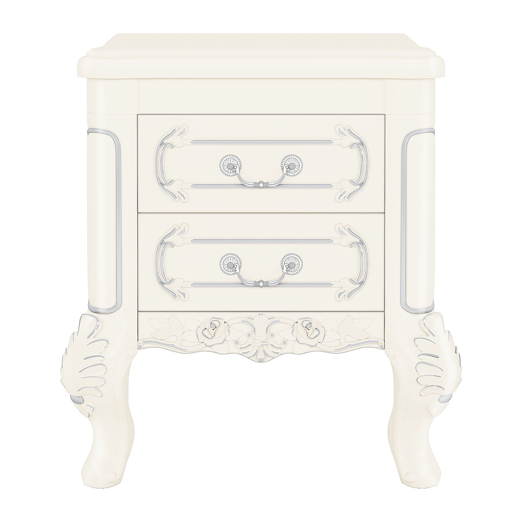 Carved Nightstand With 2 Drawers, Bedside Table - White