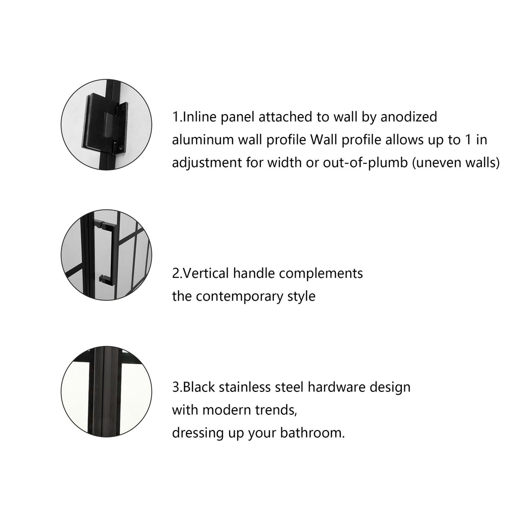 Frameless Pivot Shower Door With Pattern Glass, Open Entry Design