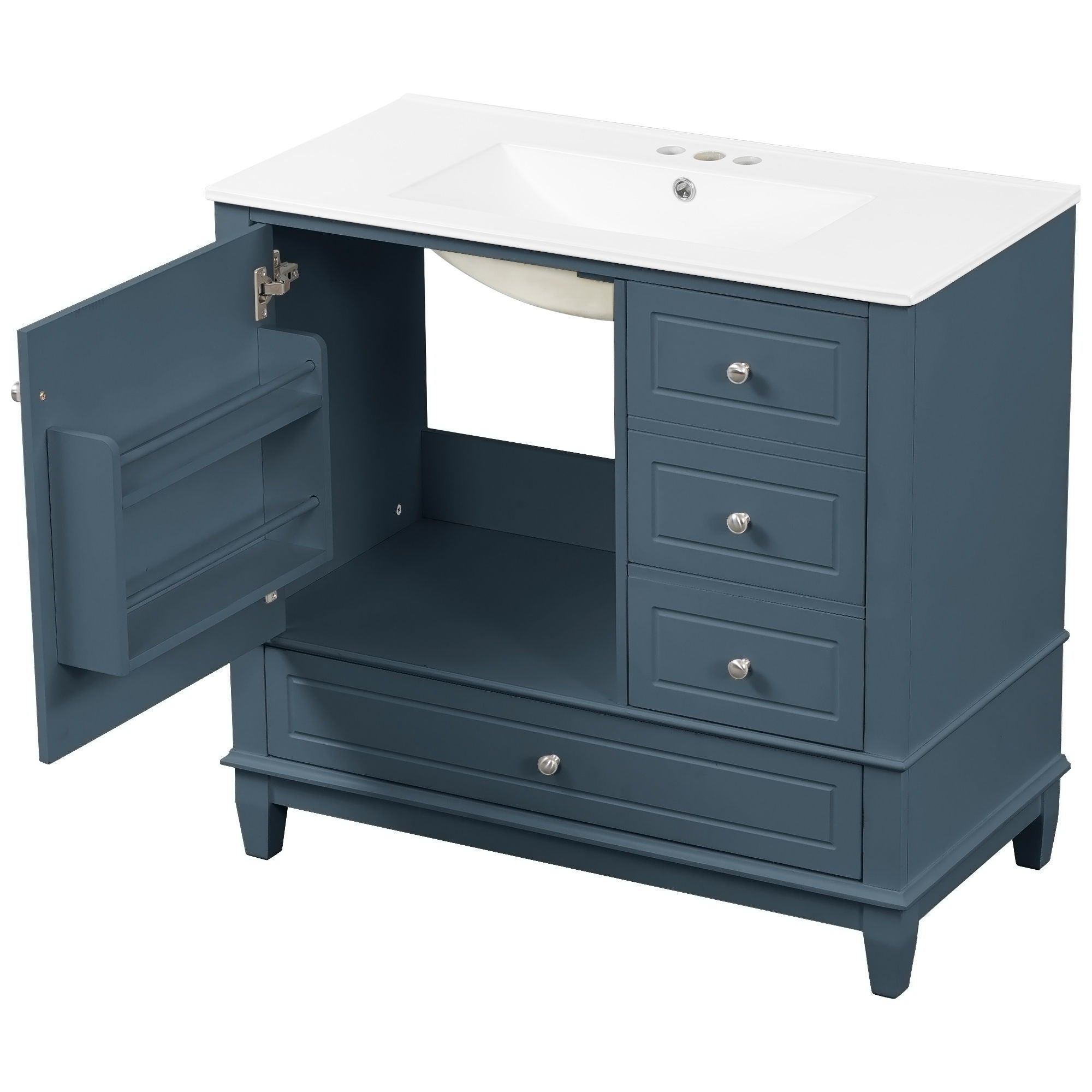 Modern Bathroom Vanity With Sink, 3 Drawers & Cabinet