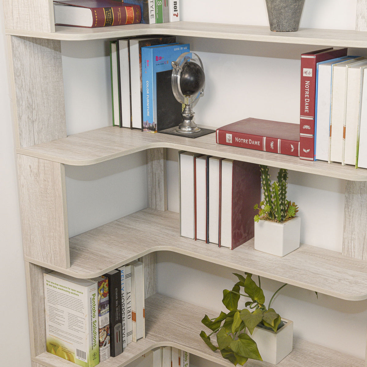 L-Shaped Corner Bookshelf 90Cm Extended Size 5 Tier Freestanding Display Shelf With Anti Tip Safety Features - Light Gray