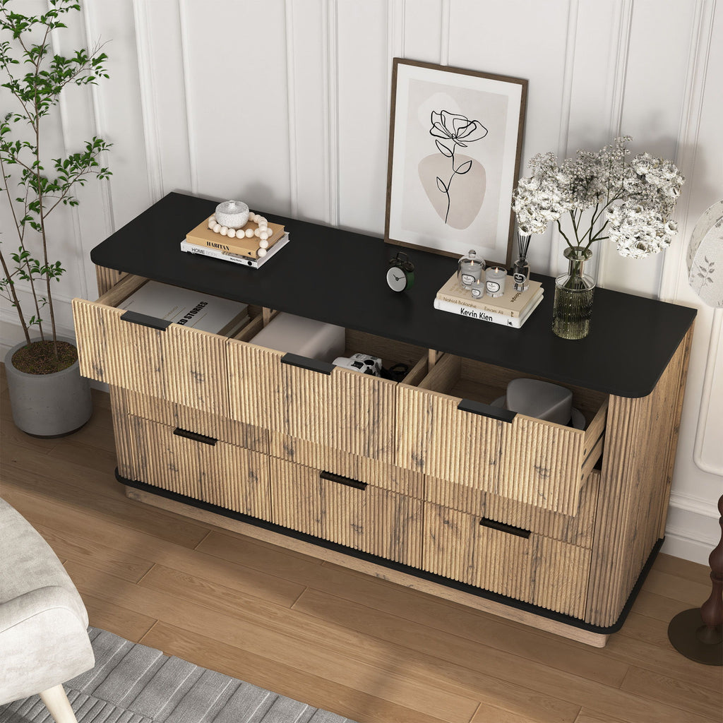 Modern 9 Drawer Cabinet With Metal Rounded Corners Multi Functional Storage - Black