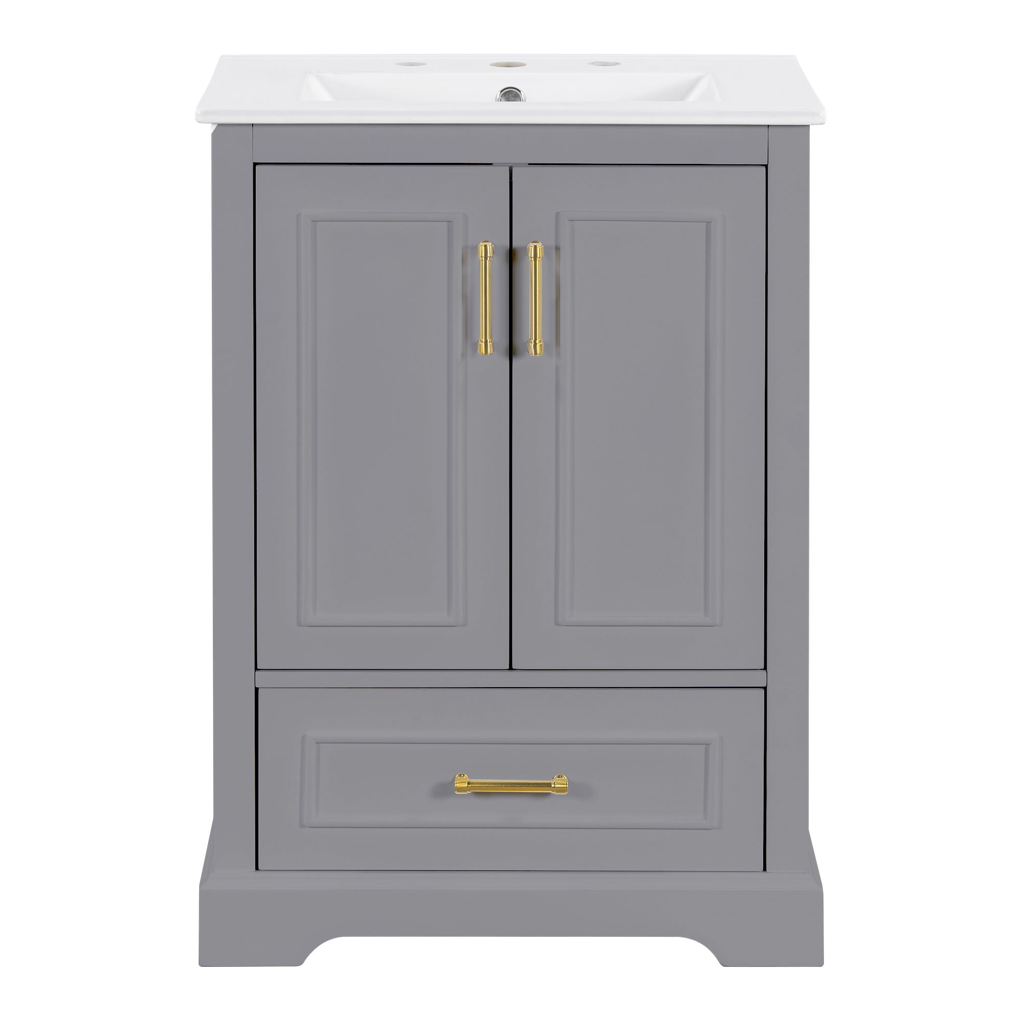 Bathroom Vanity With Sink, 1 Divided Drawer And 2 Soft Close Doors With Double Shelf