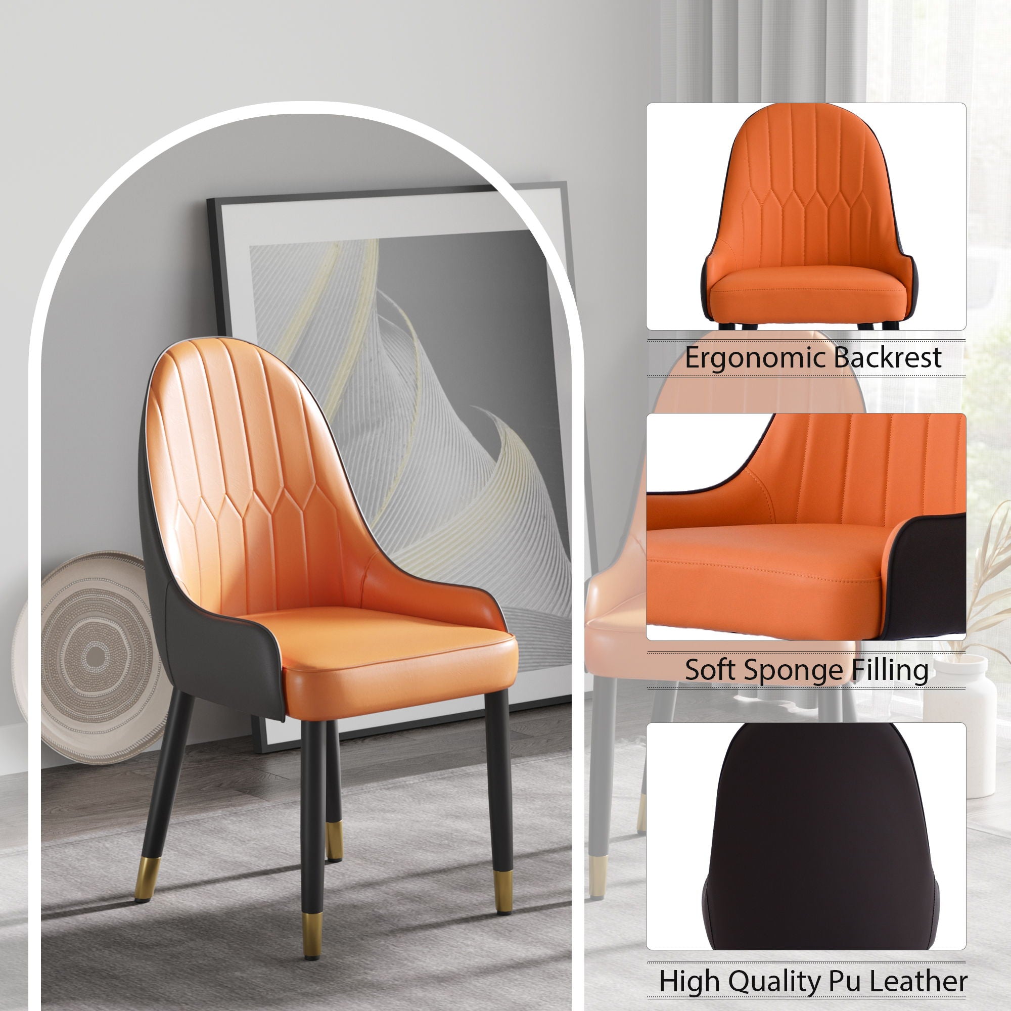 Modern Sponge-Filled Dining Chair, Solid Wood Metal Legs, Suitable For Restaurants, Living Rooms And Rooms (Set of 2)