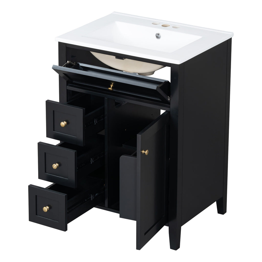 Bathroom Vanity With Sink, 3 Drawers & Cabinet With Adjustable Shelves