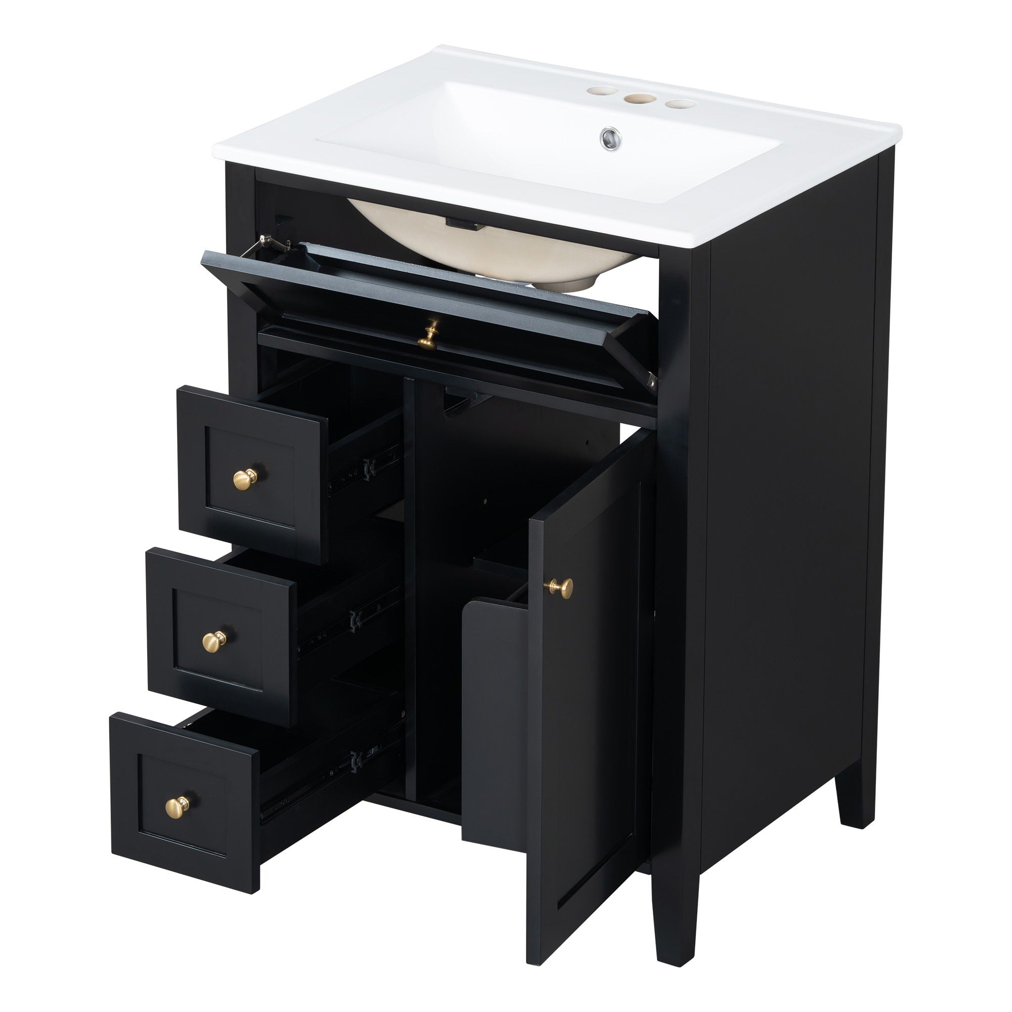Bathroom Vanity With Sink, 3 Drawers & Cabinet With Adjustable Shelves