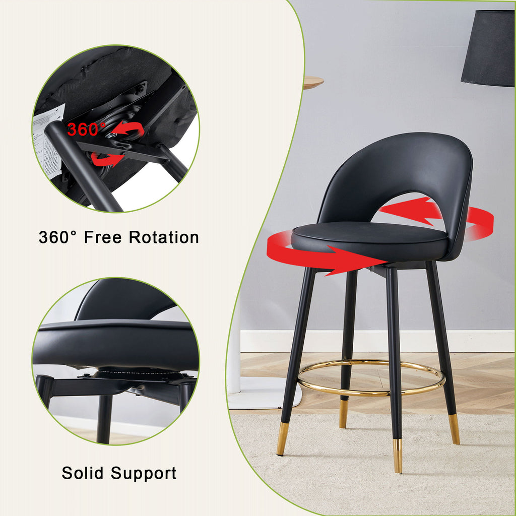 Modern Upholstered 360° Rotatable Bar Chair With Metal Legs For Dining Room (Set of 2)
