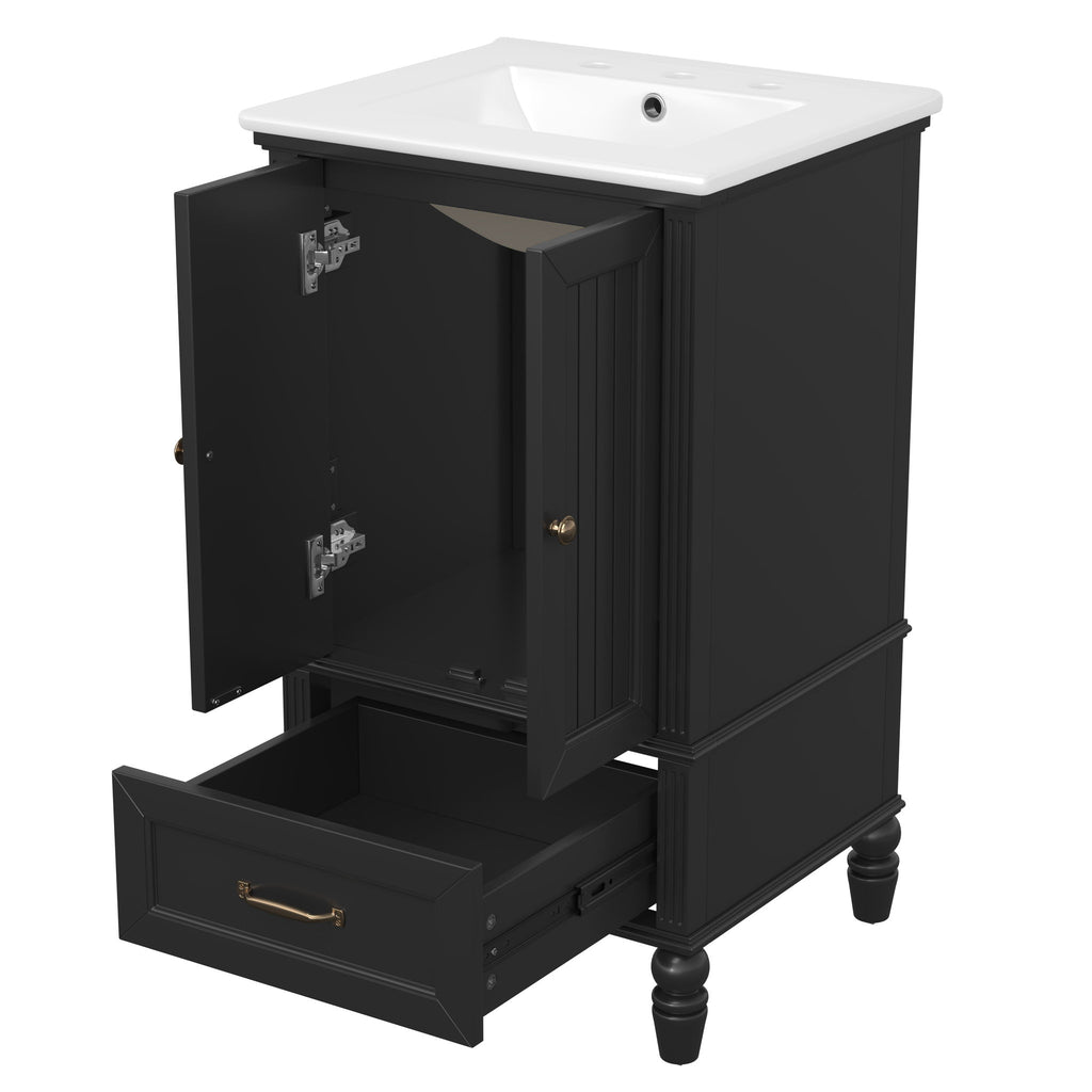 20" Bathroom Vanity With Sink Cabinet With 2 Doors, 2 Drawer, Magnetic Door Stopper, Adjustable Feet, Drop In Sink - Black