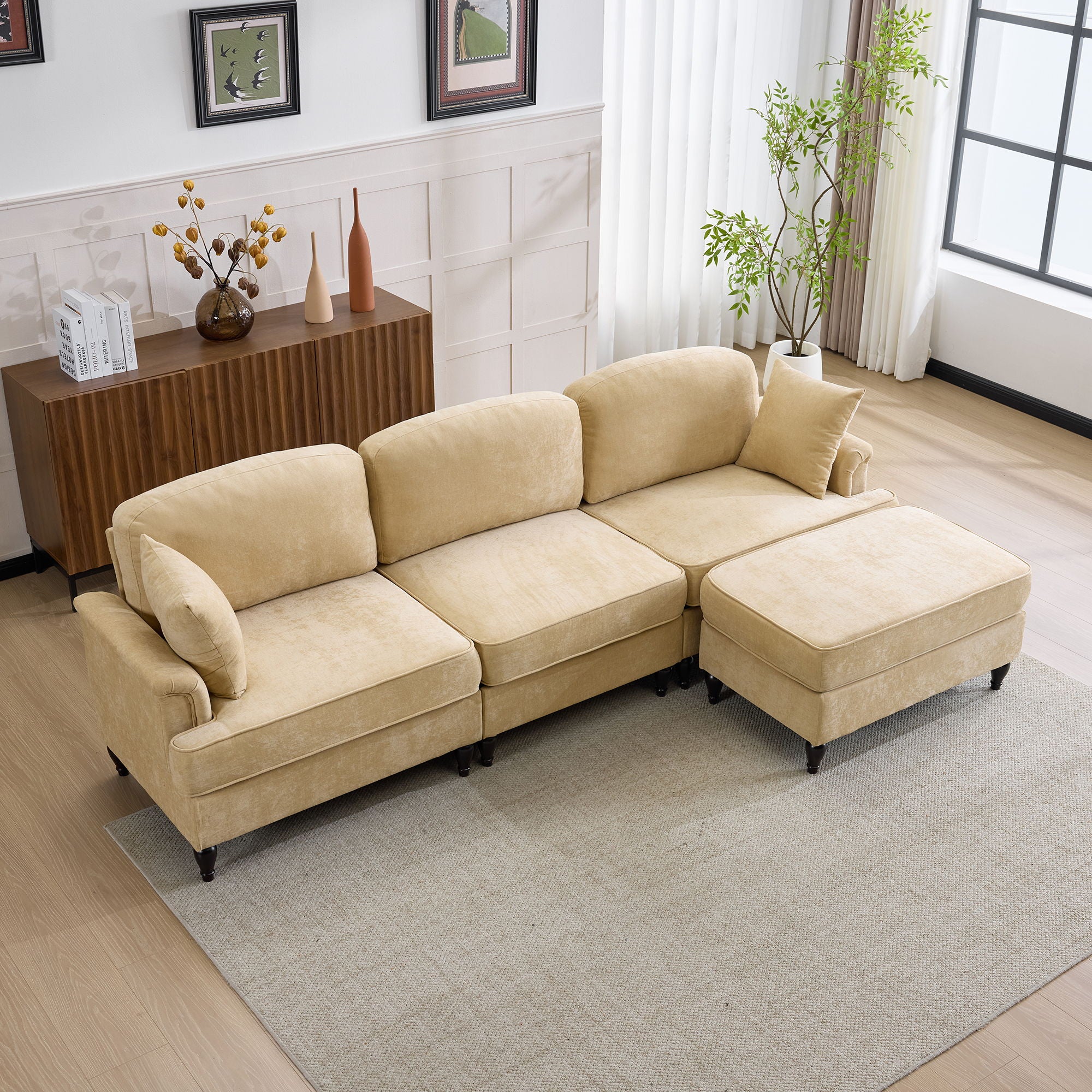 Cloud Sofa With Removable Ruffled Skirt With Ottoman And Flared Arms