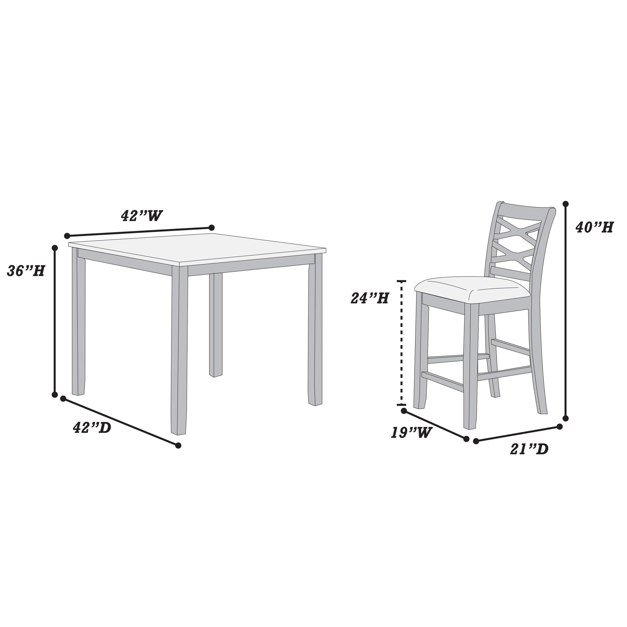 Dining Table Set With 4 Cross Back Chairs, Upholstered Cushions - Charcoal