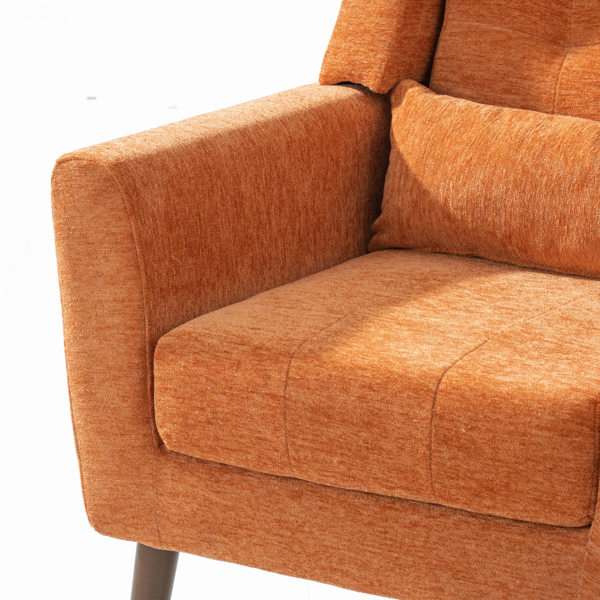 Modern Accent Chair, Arm Chairs For Living Room, Upholstered Mordern Armchair, Comfy Soft Padded Lounge Chair In Small Space, Bedroom, With Pillow, Solid Wood Leg