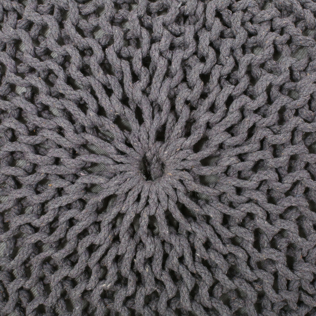 Hazel - Modern Knitted Cotton Yarn Round Pouf With Eco Friendly Pet Fibers - Dark Gray