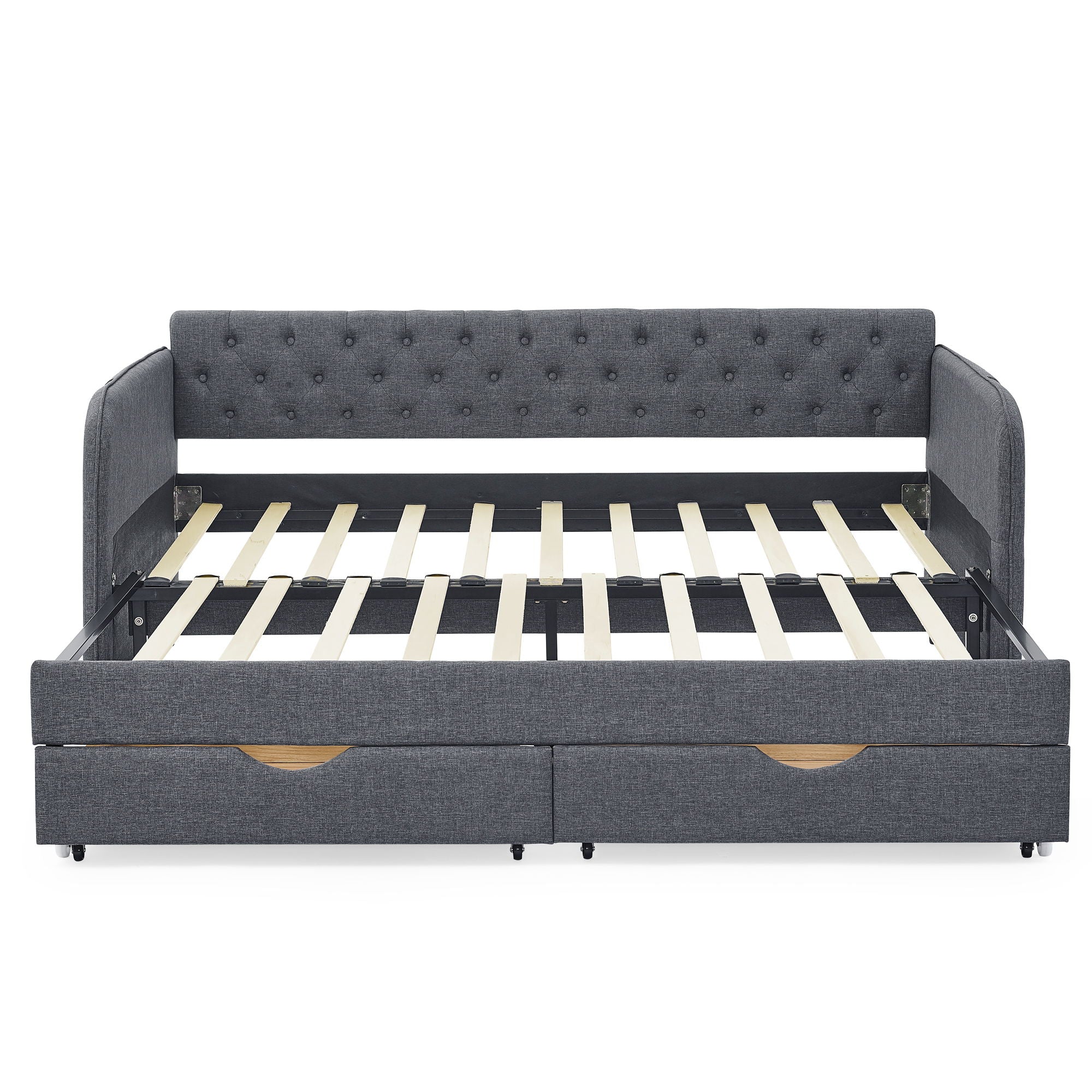 Daybed With Trundle And Storage Drawers, Flat Arms With Pocket