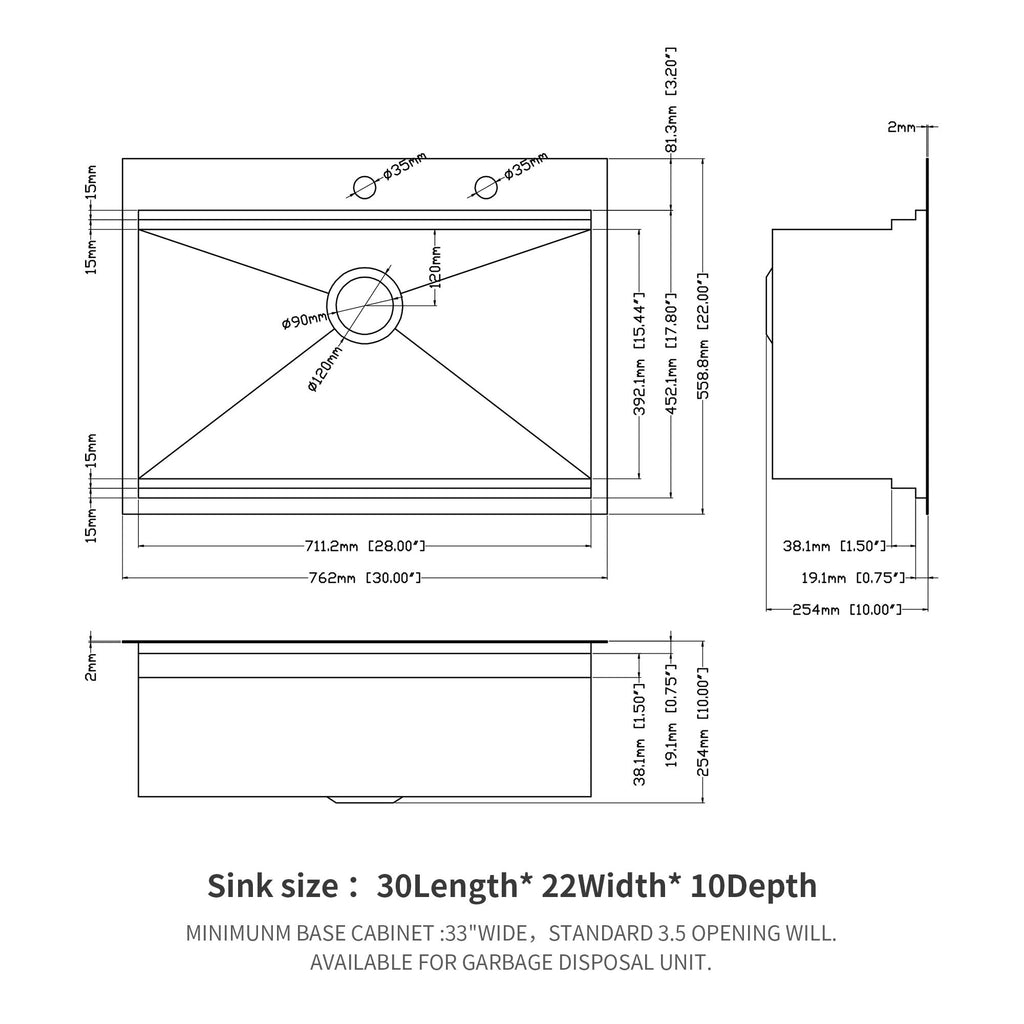 Drop In Kitchen Sink Stainless Steel 16 Gauge