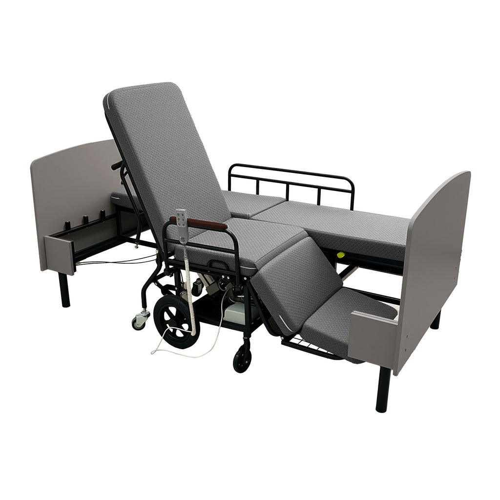 Dual Motor 3 In 1 Electric Nursing Bed Convertible To Wheelchair & Stretcher - Gray