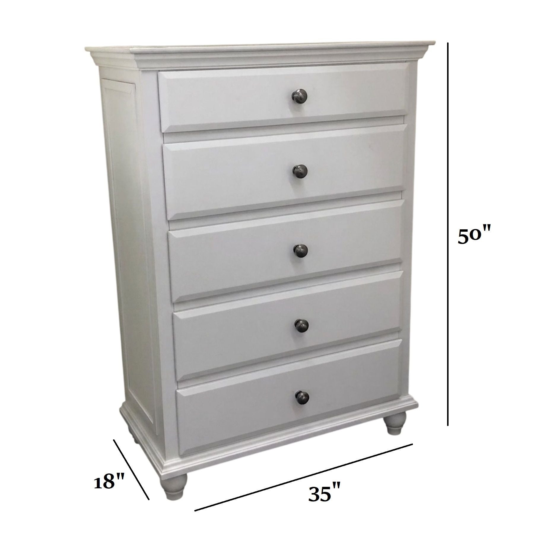 1 Piece Chest 5 Drawers Knob Handles Bedroom Furniture - White