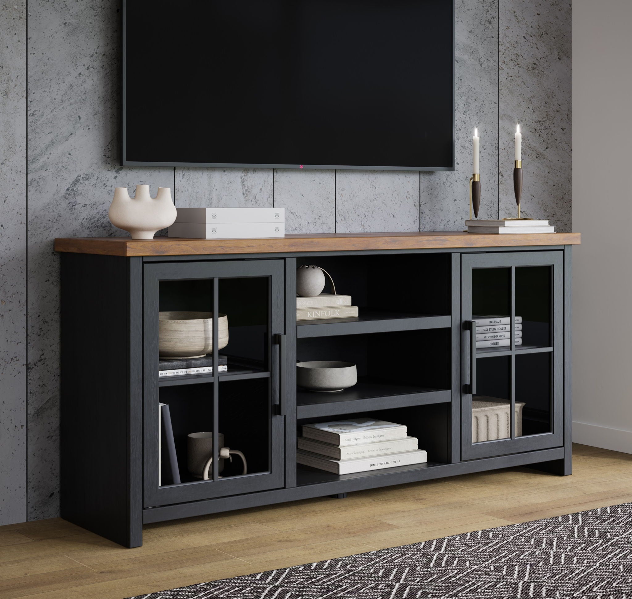 TV Stand Console For TVs Up To 80" - Black / Whiskey