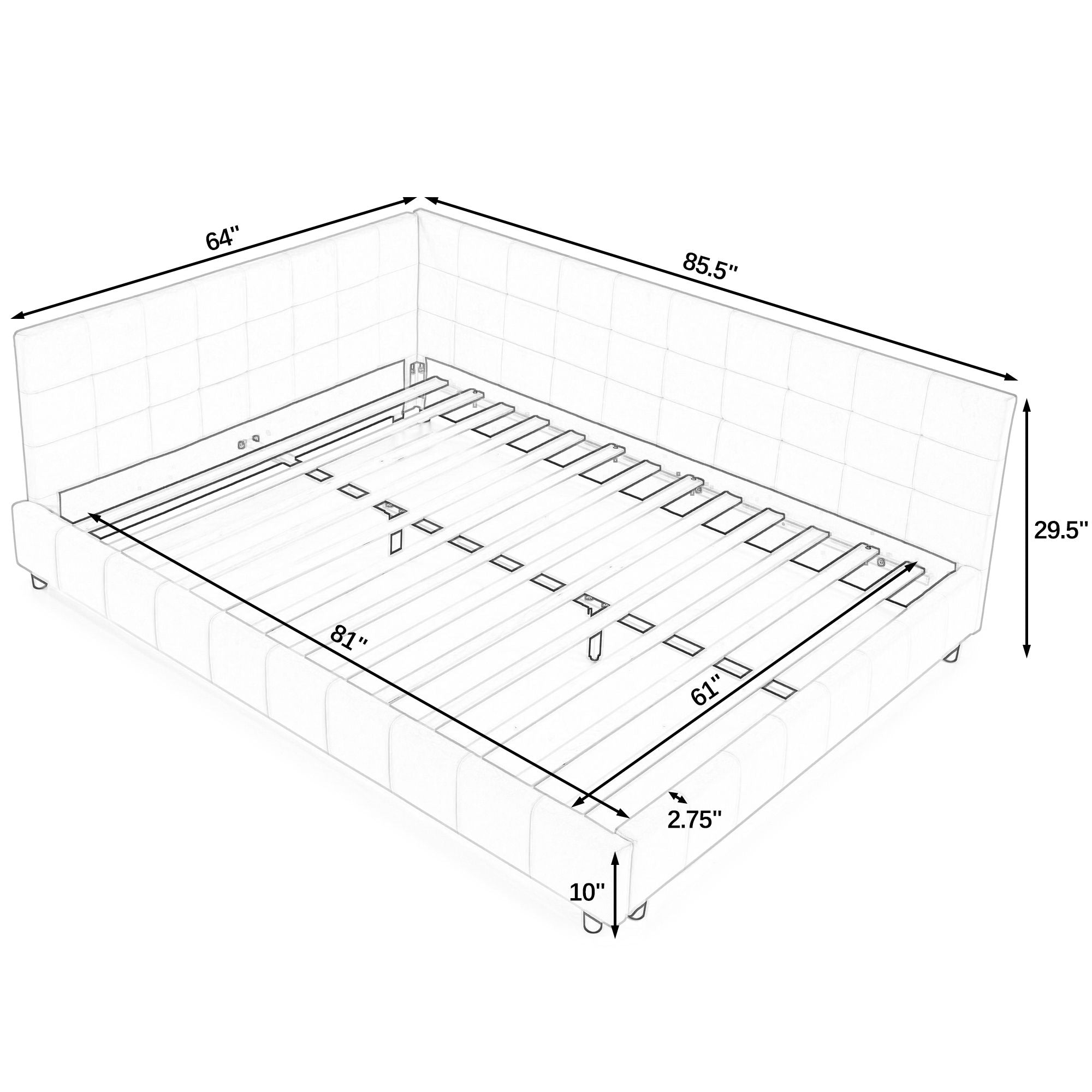 Elegant Design Storage Upholstered Tufted Bed Frame With Backrest And Armrests