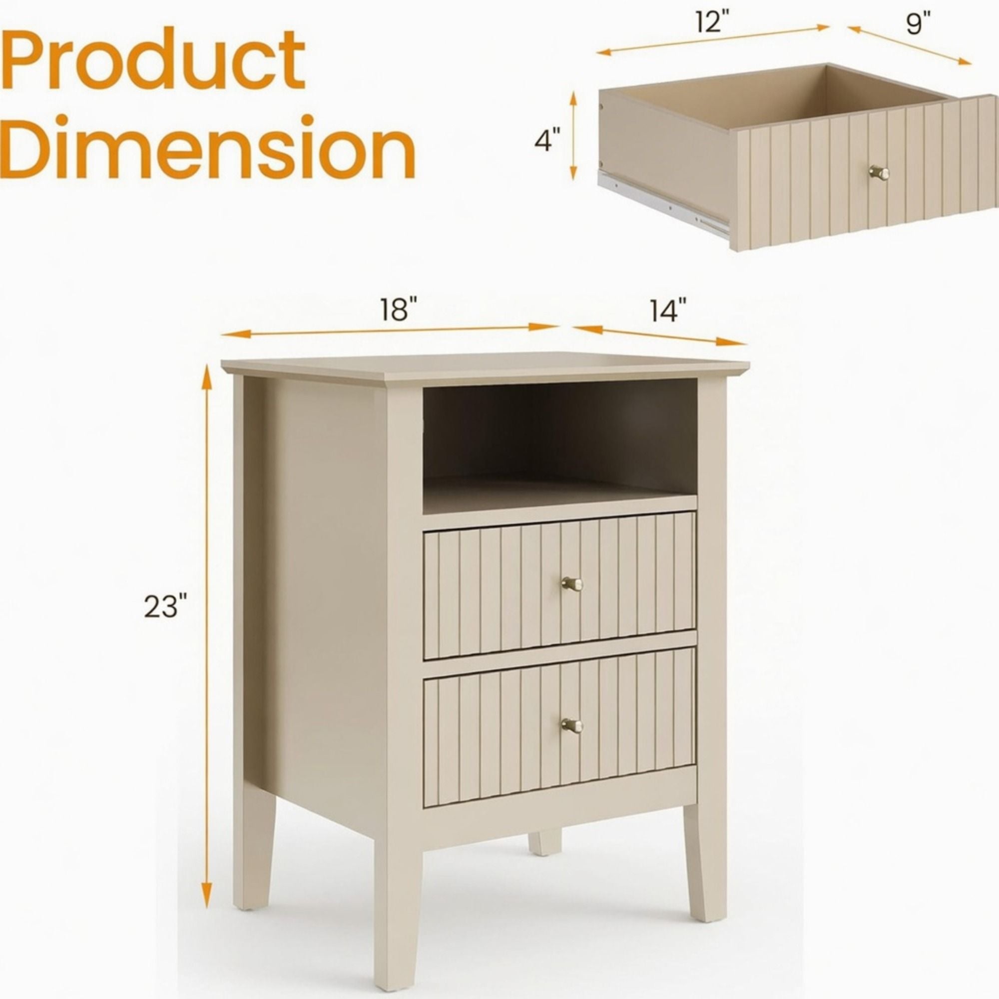 Fluted Nightstand With 2 Drawers