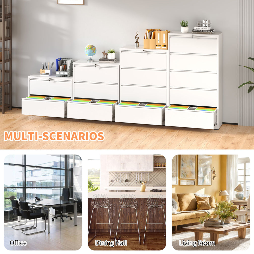 Lateral File Cabinet, Locking Heavy Duty, Anti-Tip Safety Interlock, Vertical Storage For Letter/Legal/A4 Files