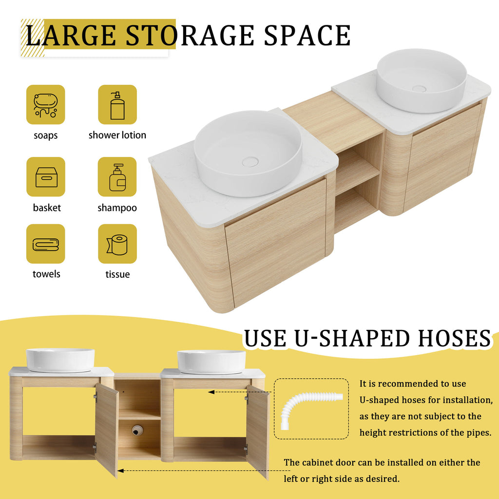 Mounted Bathroom Vanity With Art Sink, 1 Storage Shelf, Soft Close Door