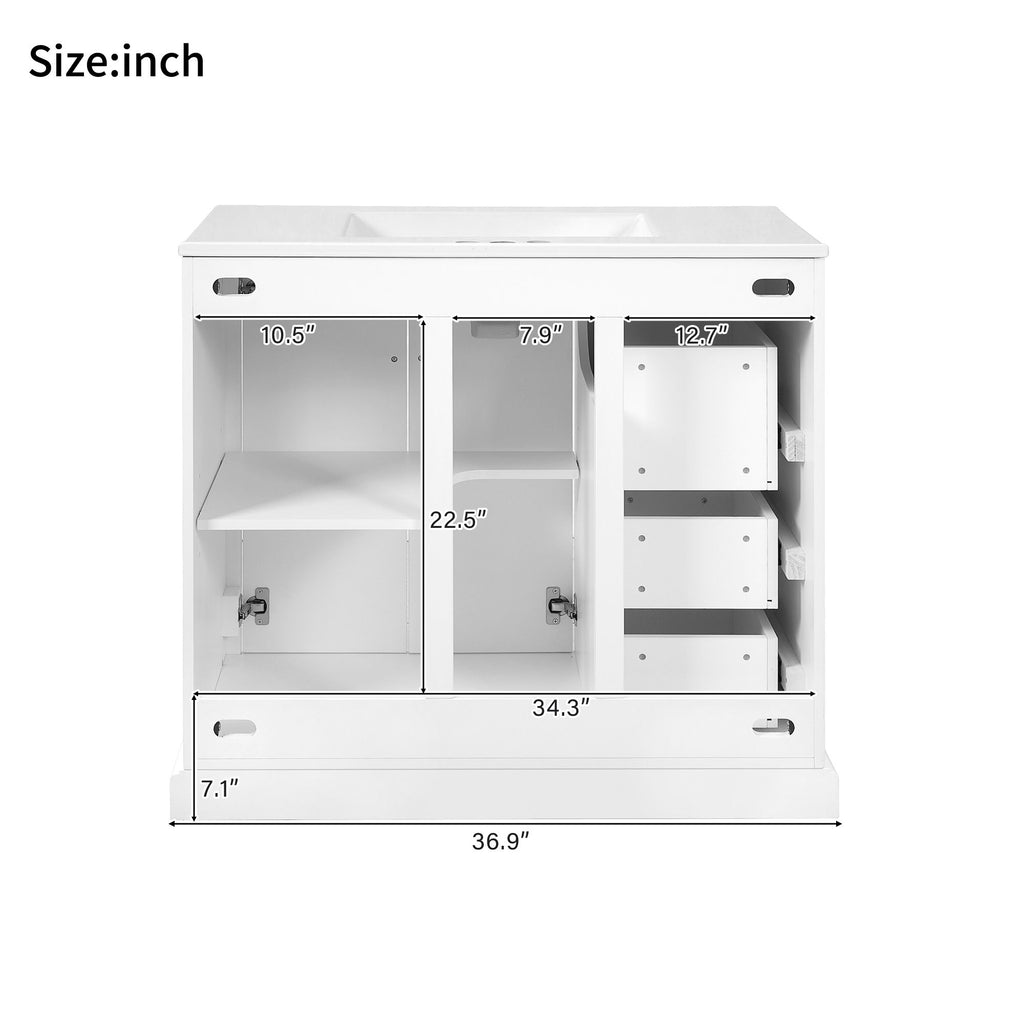 Bathroom Vanity With Sink, Soft Close Doors, Adjustable Shelf & 3 Drawers