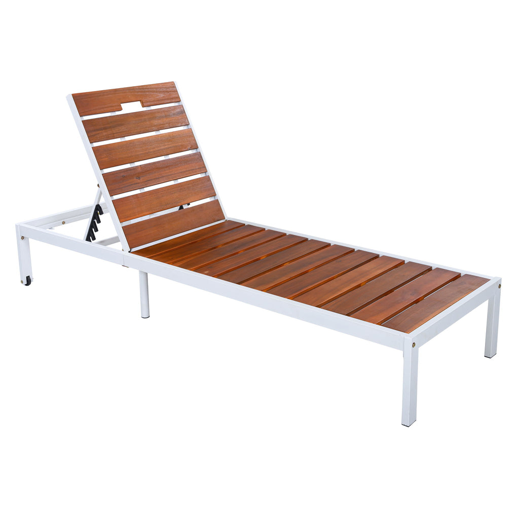 Outdoor Chaise Pool Lounge Chairs With Adjustable Backrest - Brown / White