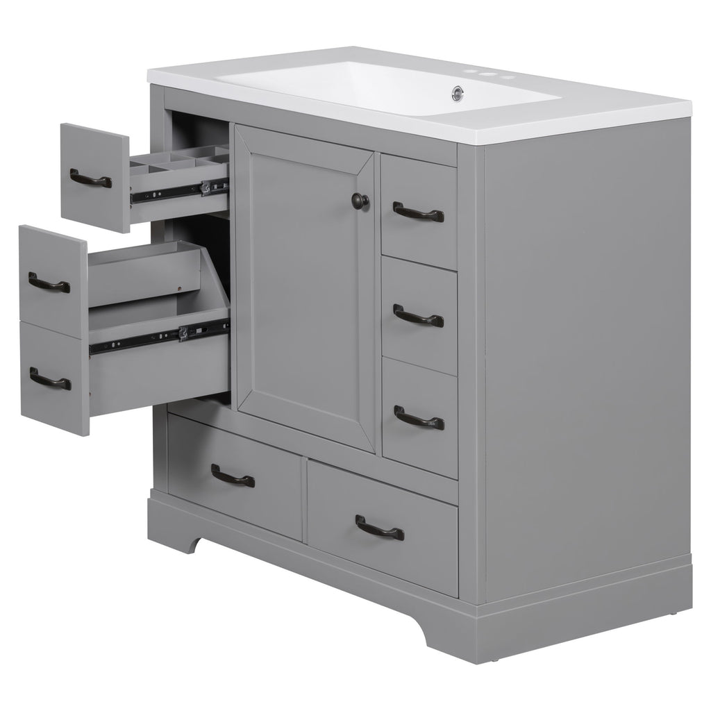 Modern Bathroom Vanity With Sink, 6 Drawers, Adjustable Shelf