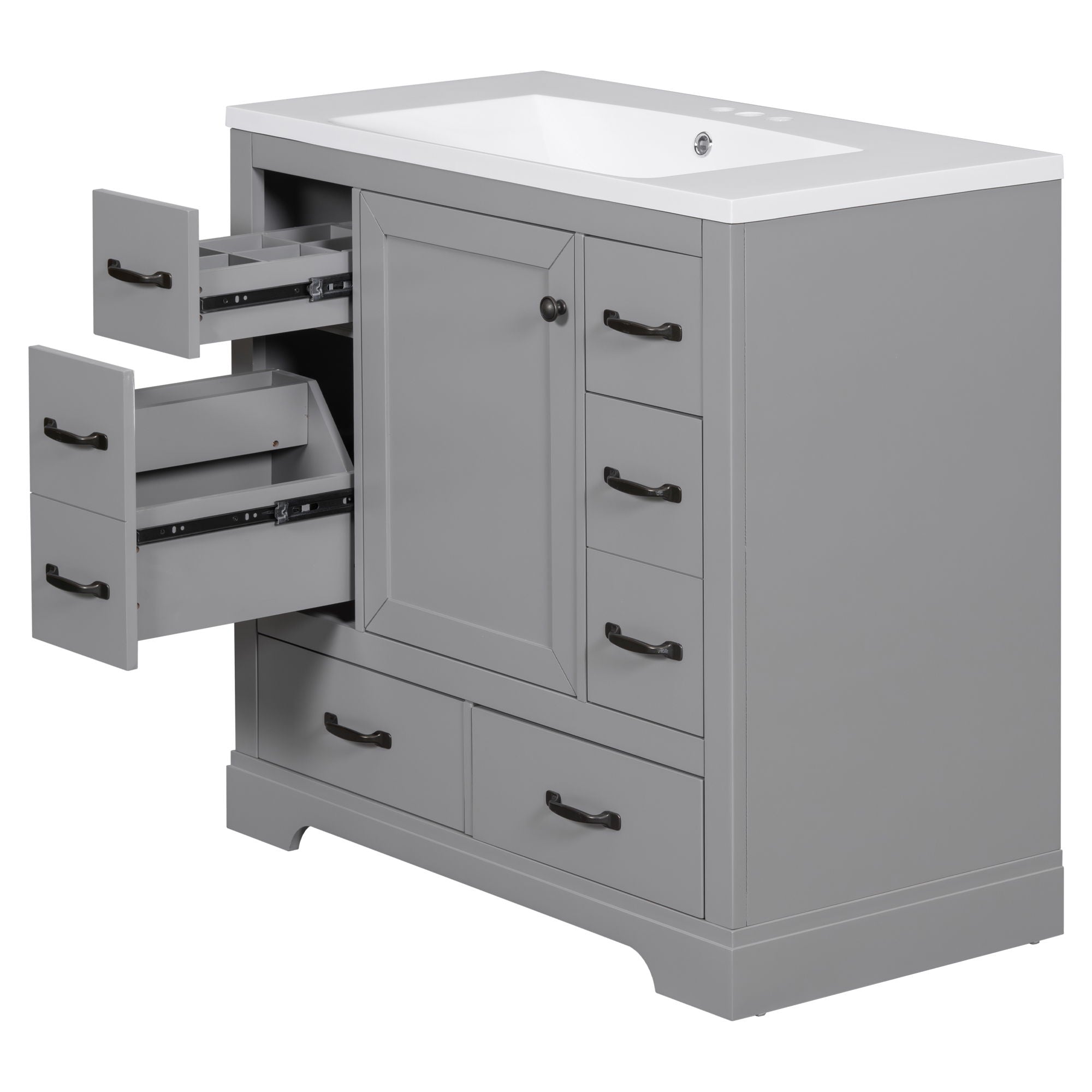 Modern Bathroom Vanity With Sink, 6 Drawers, Adjustable Shelf