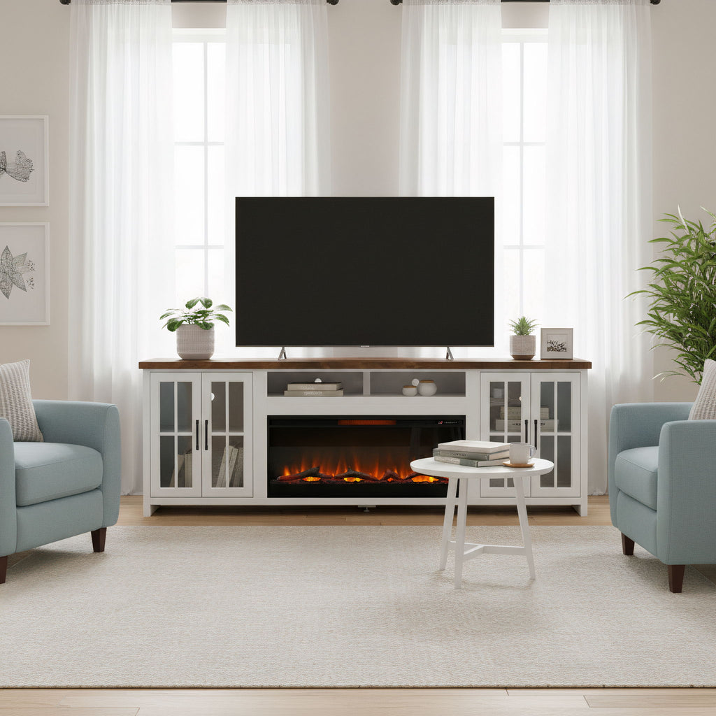 Fireplace TV Stand Console & Fixed Shelves
