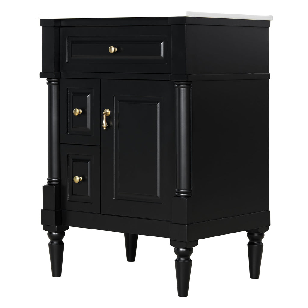 Freestanding Bathroom Vanity With Sink, Adjustable Shelf & Flip Drawer