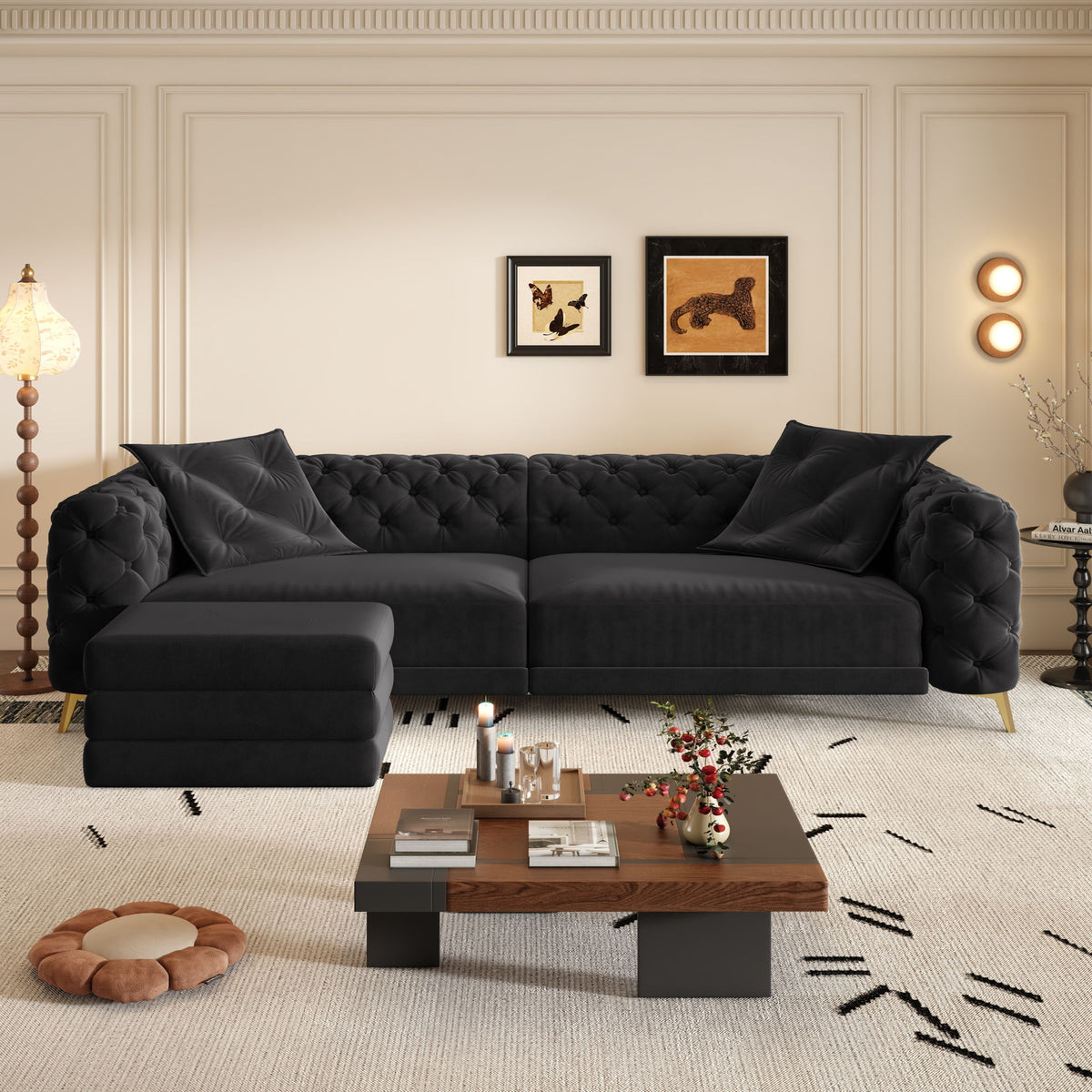 3 In 1 Convertible Sleeper, Deep Seat Pull Out Sofa Bed, Button Tufted