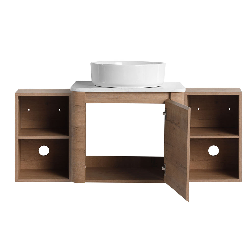 Wall Mounted Bathroom Vanity With Art Sink, 2 Storage Shelves, Soft Close Door