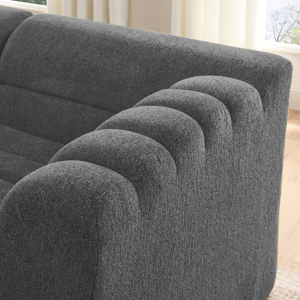 U-Shaped Modular Sectional Sofa With Chaise And Movable Ottoman With Wave-Shaped Armrest