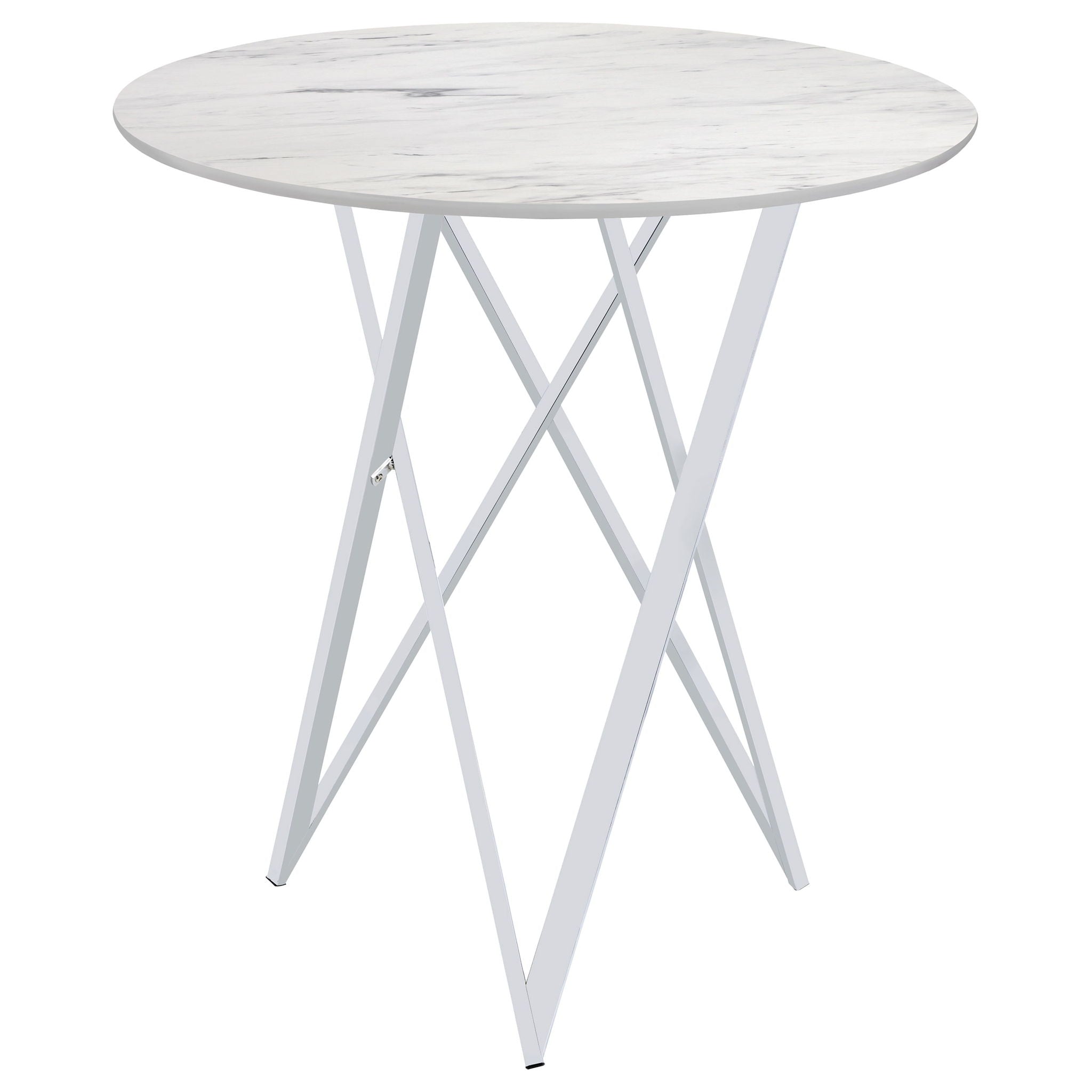 Halverson - Round Top Bar Table - White / Silver