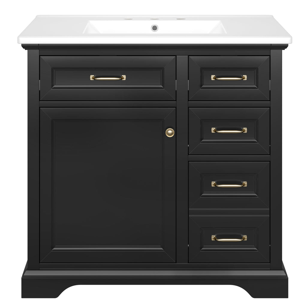 36" Bathroom Vanity With Sink, 2 Tip Out Drawers, Soft Close Hinges