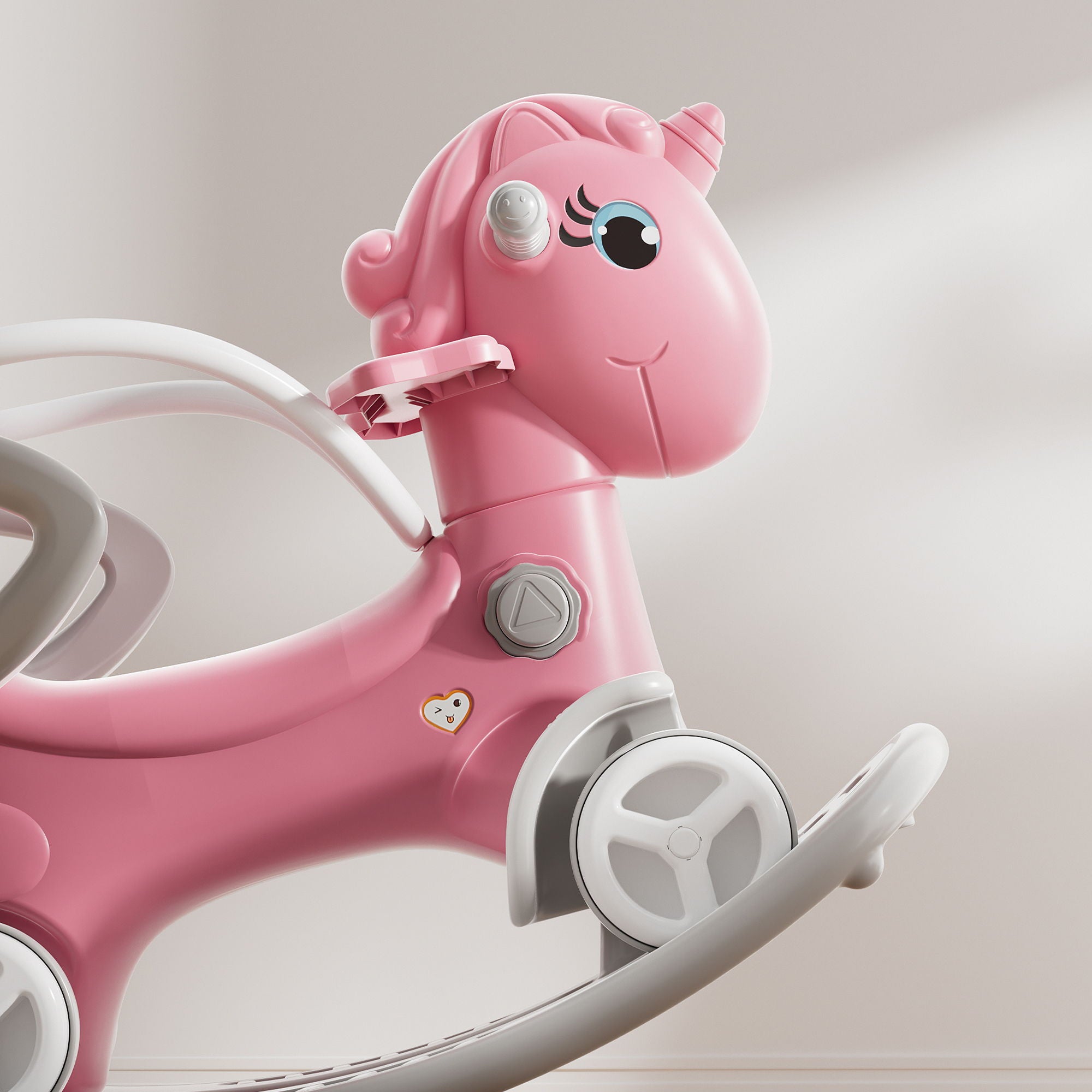 Unicorn Rocking Horse For Toddlers, Ride On Toy With Push Handle And Balance Board - Pink