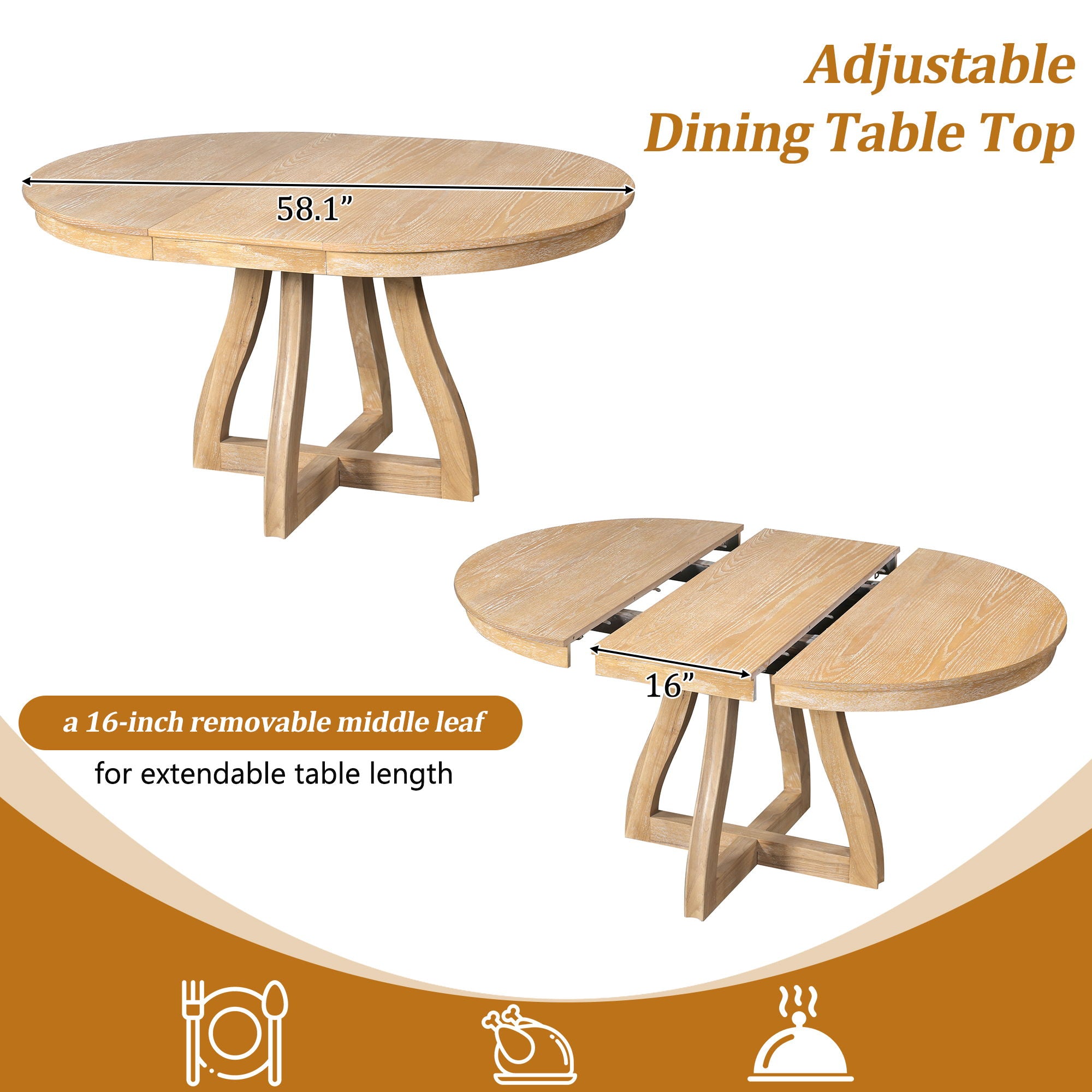 Round Extendable Dining Tabl, Middle Leaf, Curved Legs