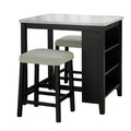 Dining Table Set With Storage Shelves, 3 Piece With 2 Stools - Black / Ivory / White